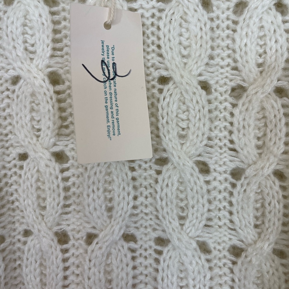 NWT Sundance Sweater Large Cotton wool Cream stripes Cable knit Catalog spring - Picture 10 of 12